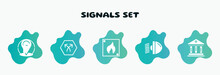 Signals Set Filled Icons Set. Flat Icons Such As Bifurcation, Fire Triangular, Car Light, Museum, Placeholder Point Icon Collection. Can Be Used Web And Mobile.
