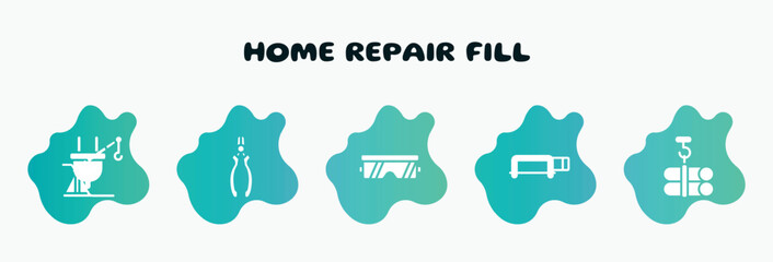 Wall Mural - home repair fill filled icons set. flat icons such as nippers, protection glasses, hacksaw with handle, tubes hook, electrical plug icon collection. can be used web and mobile.