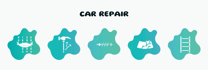 Wall Mural - car repair filled icons set. flat icons such as hammer and nail, suspension, windshield, ladder, gear stick icon collection. can be used web and mobile.