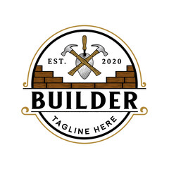 Wall Mural - builder logo design. trowel and brick concept, very suitable for home repair or construction services.