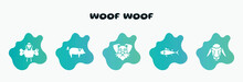 Woof Woof Filled Icons Set. Flat Icons Such As Pig With Round Tail, Funny Dog Head, Big Tuna, Sheep Head, Dog Bone Icon Collection. Can Be Used Web And Mobile.