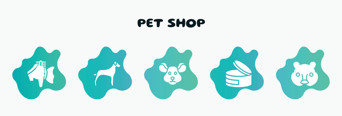 Wall Mural - pet shop filled icons set. flat icons such as great dane, mouse head, canned food, hedgehog head, pet dress icon collection. can be used web and mobile.