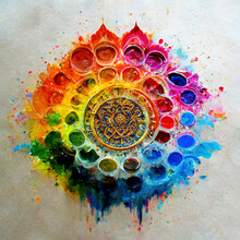 Colorful Acrylic Paint Splashes As Mandala Background