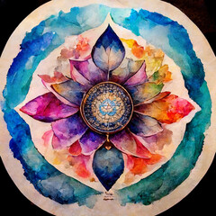 Wall Mural - watercolor flower symbol as mandala background texture