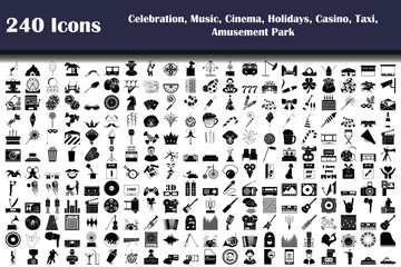 Sticker - 240 Icons Of Celebration, Music, Cinema, Holidays, Casino, Taxi, Amusement Park