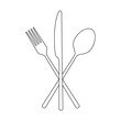 Fork, spoon and knife outline icon. Crossed cutlery silhouette. Silverware symbol. Vector illustration.