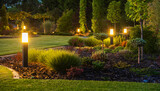 Fototapeta Zachód słońca - Modern Backyard Outdoor LED Lighting Systems
