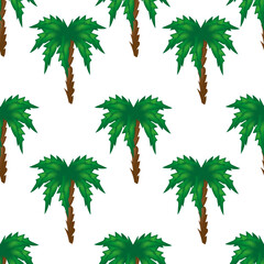 Wall Mural - Seamless collection of palm trees on white background. Summer vector illustration with tropical plants. Print for textile with beautiful palm trees.