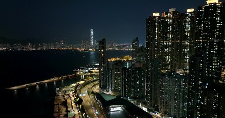 Sticker - Top view of Hong Kong city at night