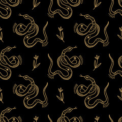 Dark boho gothic snakes vector and jpg printable seamless pattern, unique repeat clipart illustration image, editable isolated details. Perfect for clothes design, wrapping paper, cloth printing