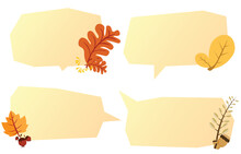 Set Speech Bubbles With Brown Leaves. Autumn And Fall Concept On White Background.warm Color Chat Vector Doodle Message Or Communication Icon Cloud Speaking For Comics And Minimal Message Dialog