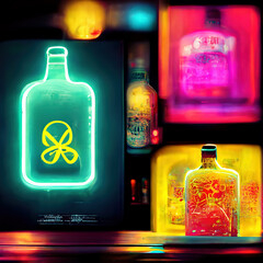 Wall Mural - Neon Light Drinks Shiny Nightclub Pub Bar Decoration Print