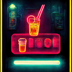 Neon Light Drinks Shiny Nightclub Pub Bar Decoration Print