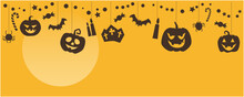 Happy Halloween Concept Decoration Background. Halloween Pumpkins, Spiders, Bat, Candy And Ornaments. Halloween Event, Banner And Graphic Design Illustration. Vector Illustration.