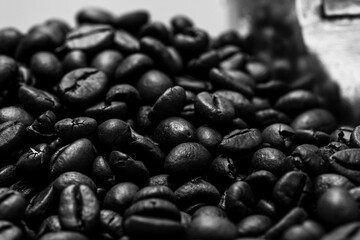 Sticker - Grayscale shot of black coffee beans