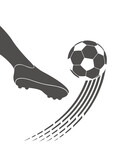 Fototapeta Niebo - Football, footballer's leg, sports cleats, ball kick. Vector drawing of a ball kicking. Soccer ball. Sport icon. Eps 8 format.