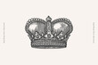 Imperial crown in engraving style. Symbol of royalty on a light isolated background. Vintage vector illustration.