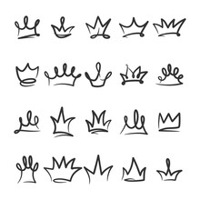 Hand Drawn Crown Doodle Icon Vector Collection