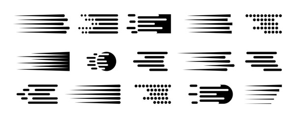 set of speed lines vector icons. fast motion effect. black horizontal action lines. speed and fast a