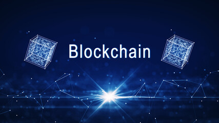 Sticker - blockchain technology concept or decentralized storage digital currency. the white blockchain letter