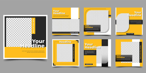 Wall Mural - set of modern social media post template. yellow background with black and white shape. usable for s