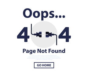 Poster - Error 404 page not found. System error. Broken page. The page you requested could not be found. Plug and socket. Web Template for presentation, infographic, website, apps and other uses