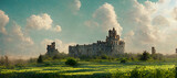 man looking at the mysterious abandoned castle Digital Art Illustration Painting Hyper Realistic