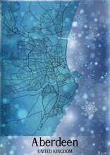Christmas Background, Chirstmas Map Of Aberdeen United Kingdom, Greeting Card On Blue Background.
