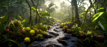 Realistic View To Trail Over Rainforest With Small Digital Art Illustration Painting Hyper Realistic