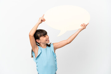 Wall Mural - Little caucasian kid isolated on white background holding an empty speech bubble