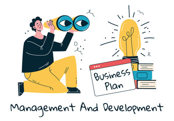Business marketing management development abstract doodle line style concept isolated design element illustration