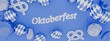 Oktoberfest banner, illustration of a festival scene with balloons in the typical Bavarian colors: blue and white, 3D render