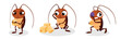© MVshop - Vector illustration of a cute and beautiful cockroach on white background. Charming characters stand with crumbs, a bunch of crumbs are surprised, run with black eyes in cartoon style.