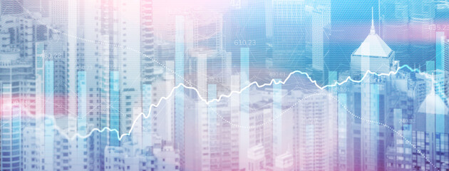 Wall Mural - Data analysis. Financial data on a monitor as Finance data concept. Analytics 2022 on city background