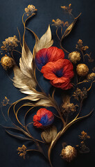 Wall Mural - Elegant floral background in Renaissance style. Retro flower art design. 3D digital illustration.