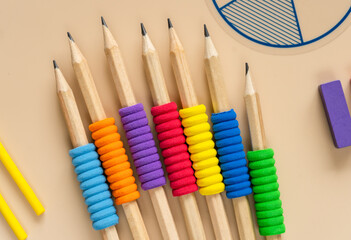 Wall Mural - Wooden pencils, close up. Back to school, education concept