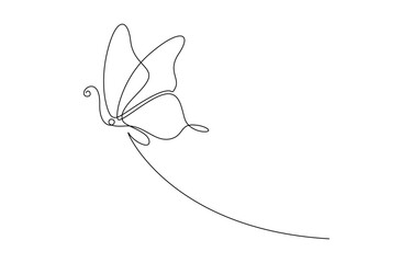 Poster - Butterfly in One continuous line drawing. Beautiful flying moth for wellbeing beauty or spa salon logo and divider concept in simple linear style. Editable stroke. Doodle vector illustration.