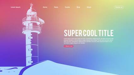 Landing page abstract design with lighthouse. Template for website or app.