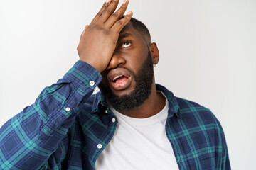 Wall Mural - Portrait african american man sad expression with isolate white background