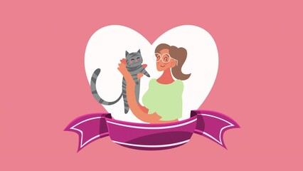 Poster - cute domestic cat with owner animation