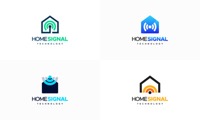 Wall Mural - Set of Home Signal House Logo designs concept vector, Wifi Technology Internet Network Router Logo Design