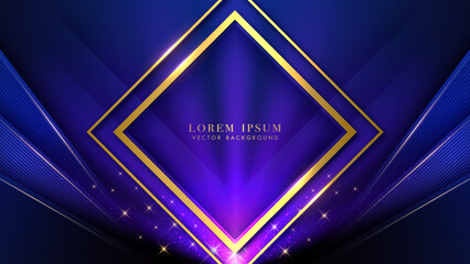 Wall Mural - blue luxury background with golden frame elements, shine dots effect and glitter light effect decora