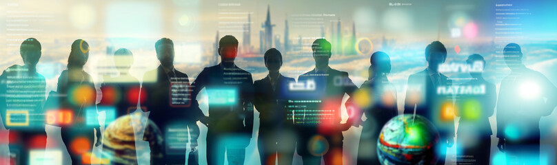 Aufkleber - Gathering groups and science. Wide image for banners, advertisements.