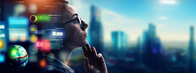 Aufkleber - Researchers and science and technology. Wide image for banners, advertisements.