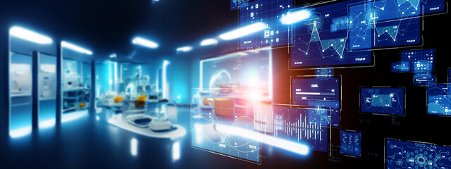 Poster - Future lab and digital data concept. Wide image for banners, advertisements.