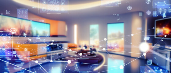 Poster - Residential interiors and data network. Smart home. Wide image for banners, advertisements.