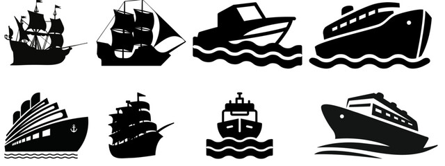 Boats and ship icon collection.flat style vector illustration set. 