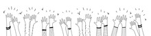 Applause Hands Set On Doodle Style. Human Hands Sketch, Scribble Arms Wave Clapping On White Background, Fun Arms Gesture Silhouette, Vector Illustration