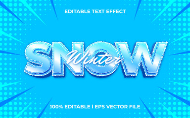 Wall Mural - snow 3d text effect with ice theme. blue typography template for ice product