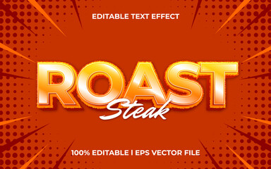 roast steak 3d text effect with hot theme. red typography template for hot product